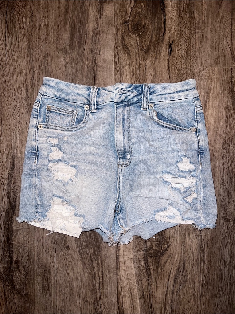 American Eagle Outfitters Light Blue Distressed Denim Shorts